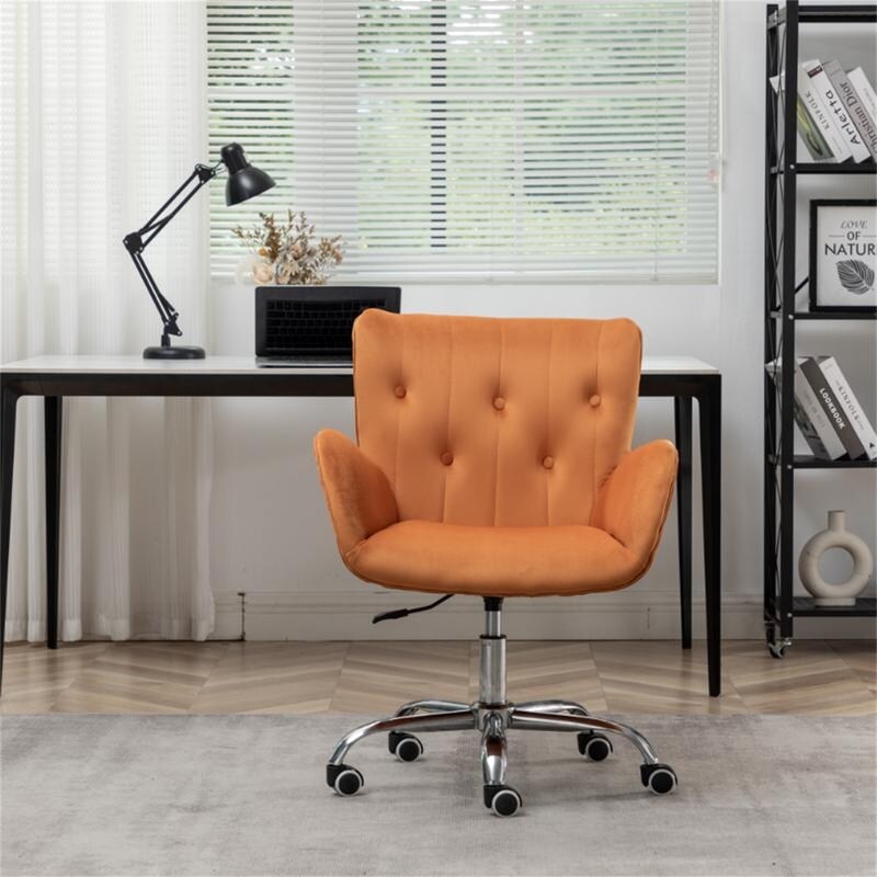 Button Velvet Office Chair, Modern Velvet Tufted Home Office Chair with Wheels, Adjustable Height Swive for Study