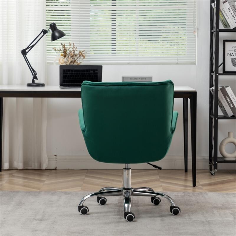 Button Velvet Office Chair, Modern Velvet Tufted Home Office Chair with Wheels, Adjustable Height Swive for Study