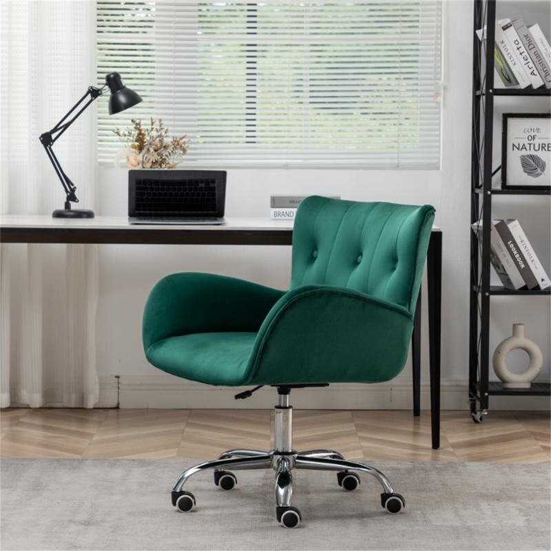 Button Velvet Office Chair, Modern Velvet Tufted Home Office Chair with Wheels, Adjustable Height Swive for Study