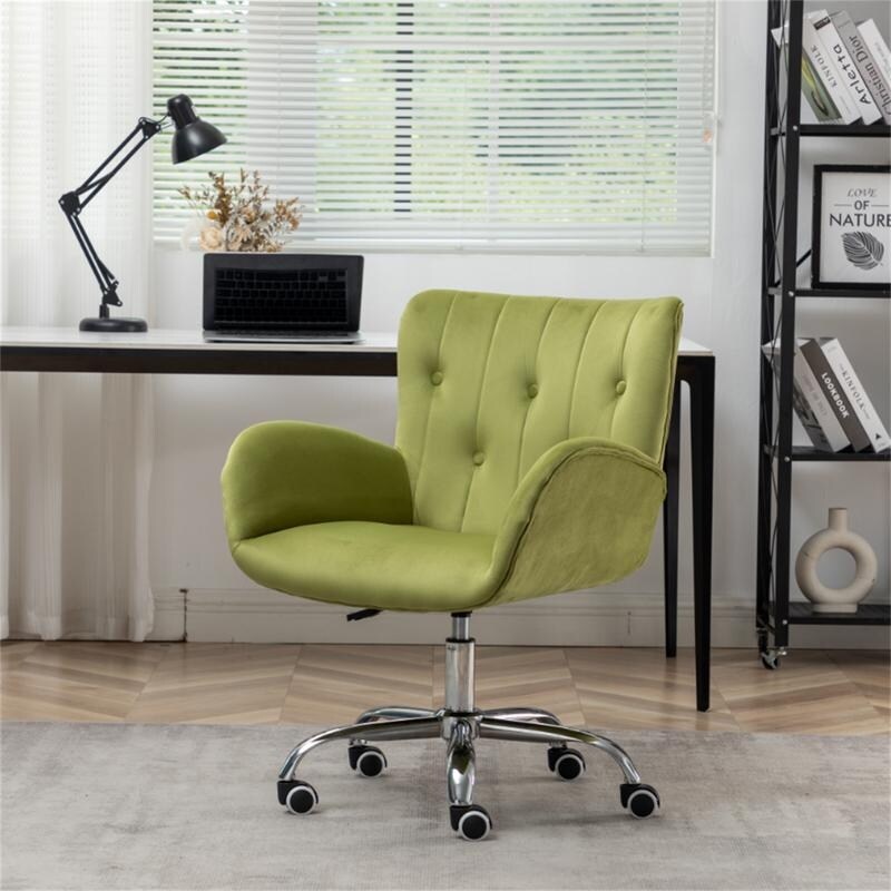 Button Velvet Office Chair, Modern Velvet Tufted Home Office Chair with Wheels, Adjustable Height Swive for Study