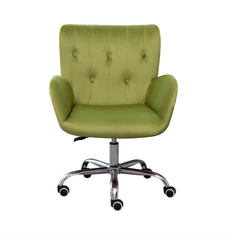 Button Velvet Office Chair, Modern Velvet Tufted Home Office Chair with Wheels, Adjustable Height Swive for Study