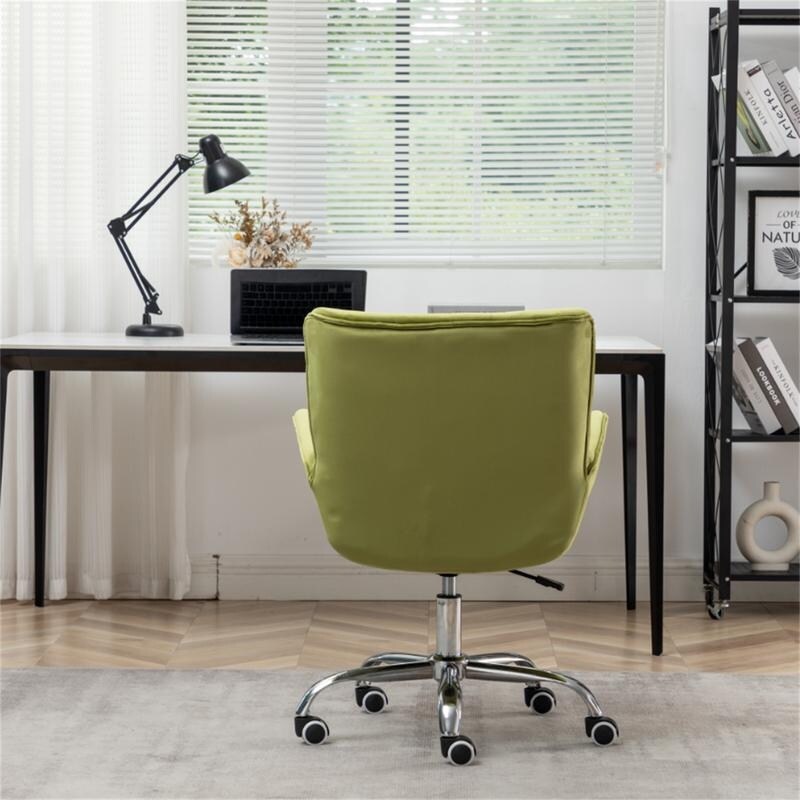 Button Velvet Office Chair, Modern Velvet Tufted Home Office Chair with Wheels, Adjustable Height Swive for Study