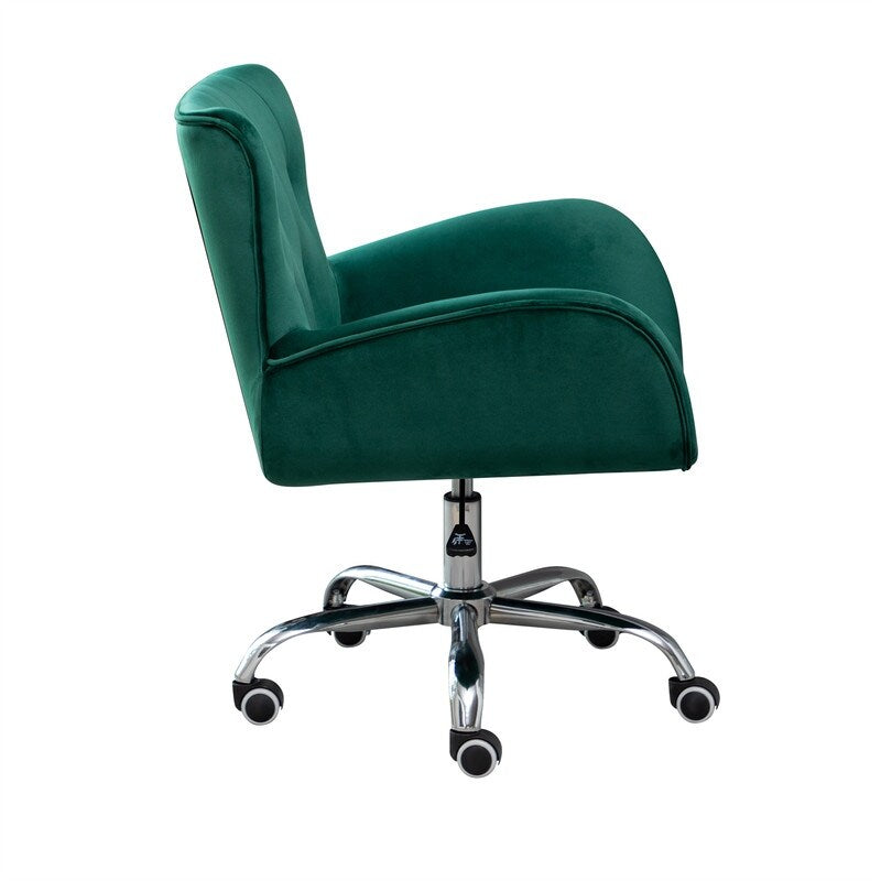 Button Velvet Office Chair, Modern Velvet Tufted Home Office Chair with Wheels, Adjustable Height Swive for Study