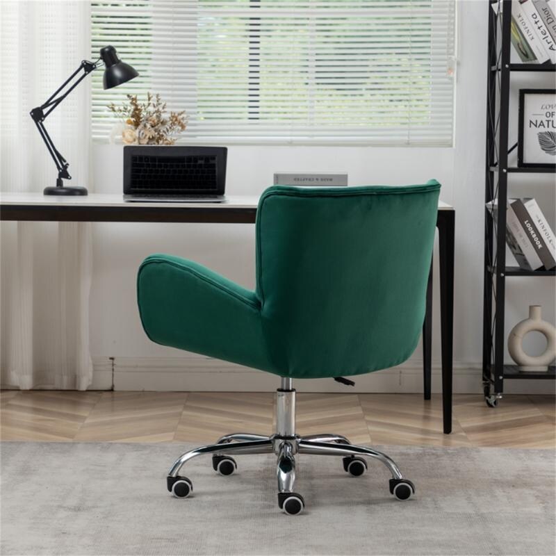 Button Velvet Office Chair, Modern Velvet Tufted Home Office Chair with Wheels, Adjustable Height Swive for Study
