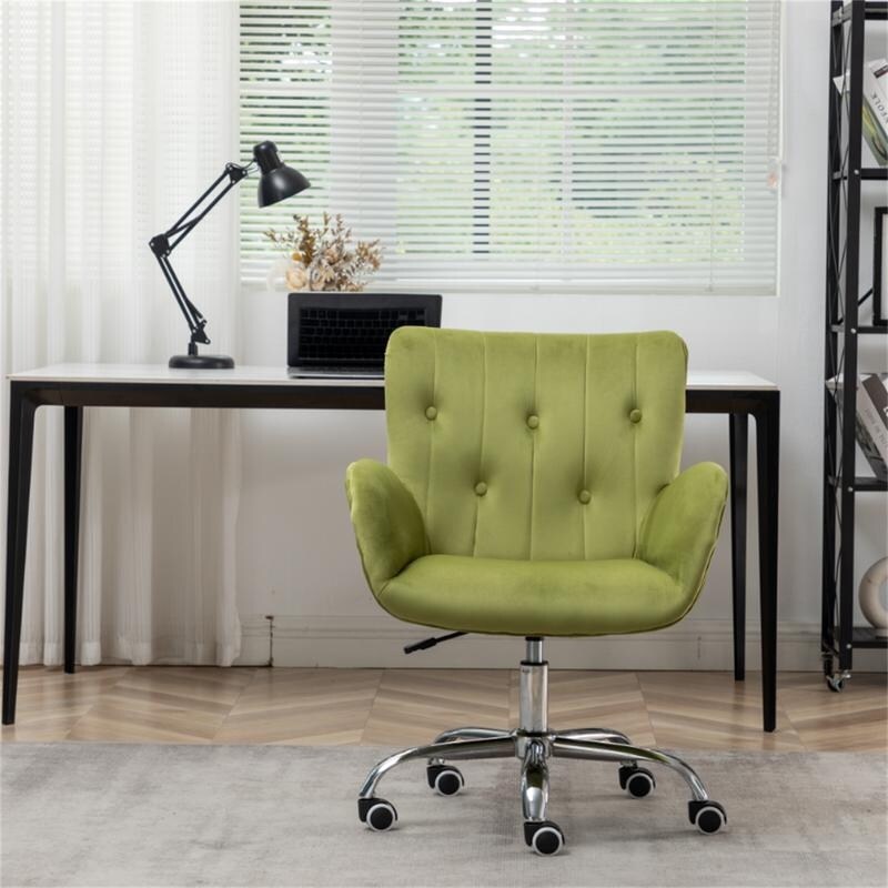 Button Velvet Office Chair, Modern Velvet Tufted Home Office Chair with Wheels, Adjustable Height Swive for Study