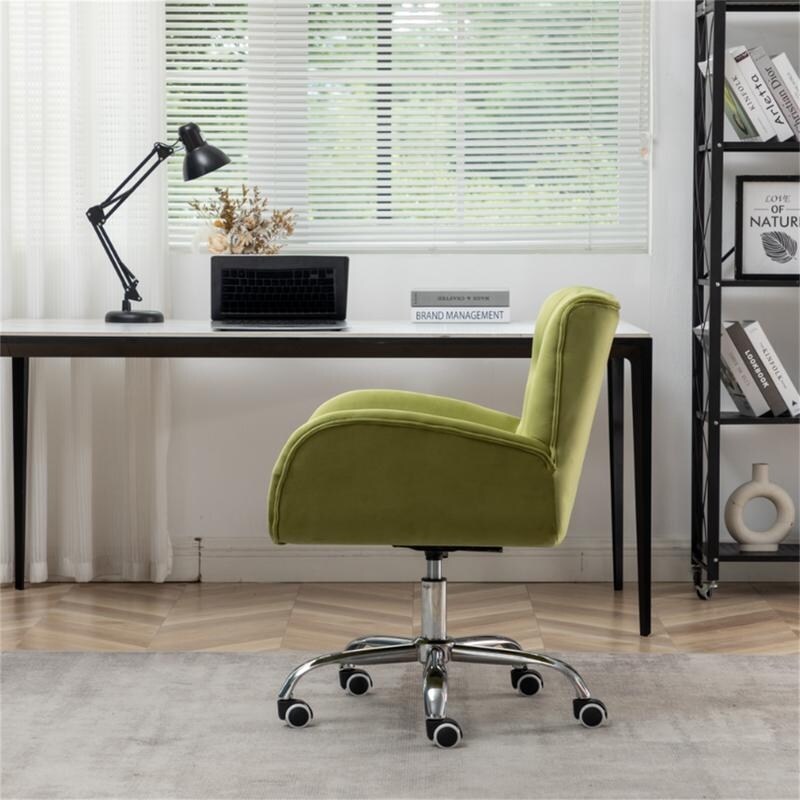 Button Velvet Office Chair, Modern Velvet Tufted Home Office Chair with Wheels, Adjustable Height Swive for Study