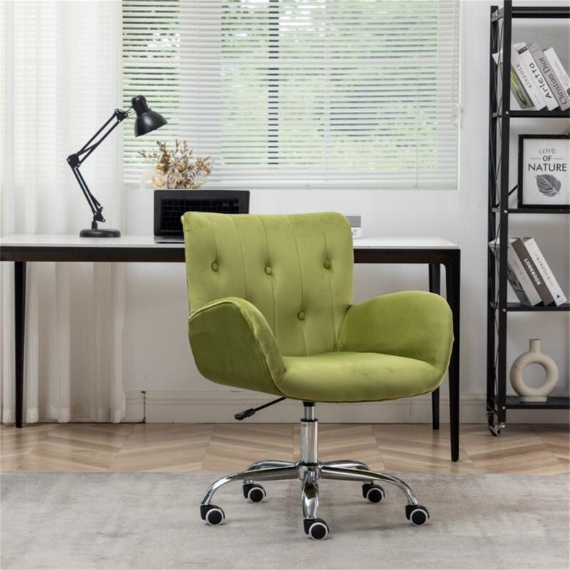 Button Velvet Office Chair, Modern Velvet Tufted Home Office Chair with Wheels, Adjustable Height Swive for Study