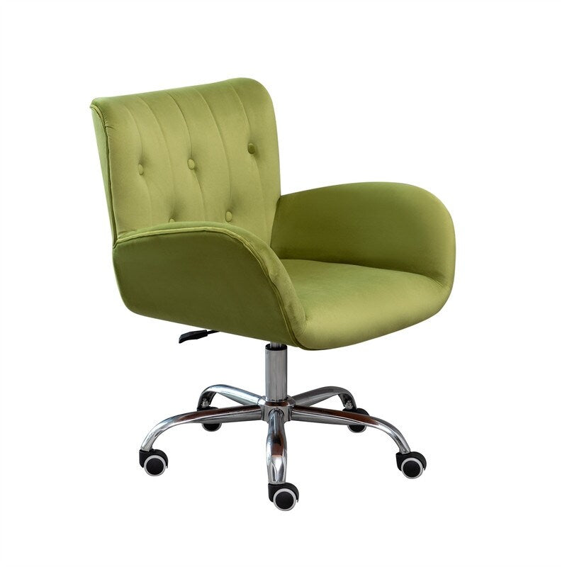 Button Velvet Office Chair, Modern Velvet Tufted Home Office Chair with Wheels, Adjustable Height Swive for Study