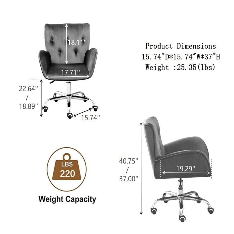 Button Velvet Office Chair, Modern Velvet Tufted Home Office Chair with Wheels, Adjustable Height Swive for Study