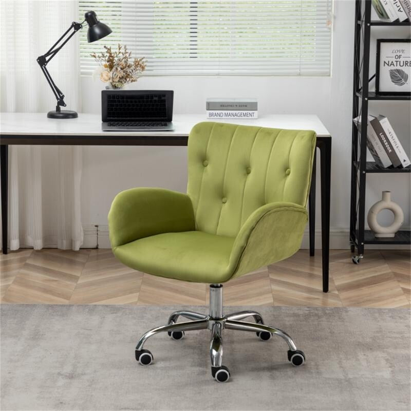 Button Velvet Office Chair, Modern Velvet Tufted Home Office Chair with Wheels, Adjustable Height Swive for Study