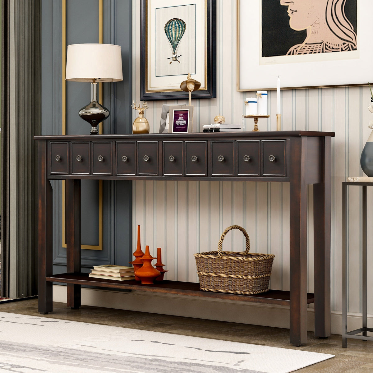 Entryway Console Table with Two Different Size Drawers, 60" Long Sofa