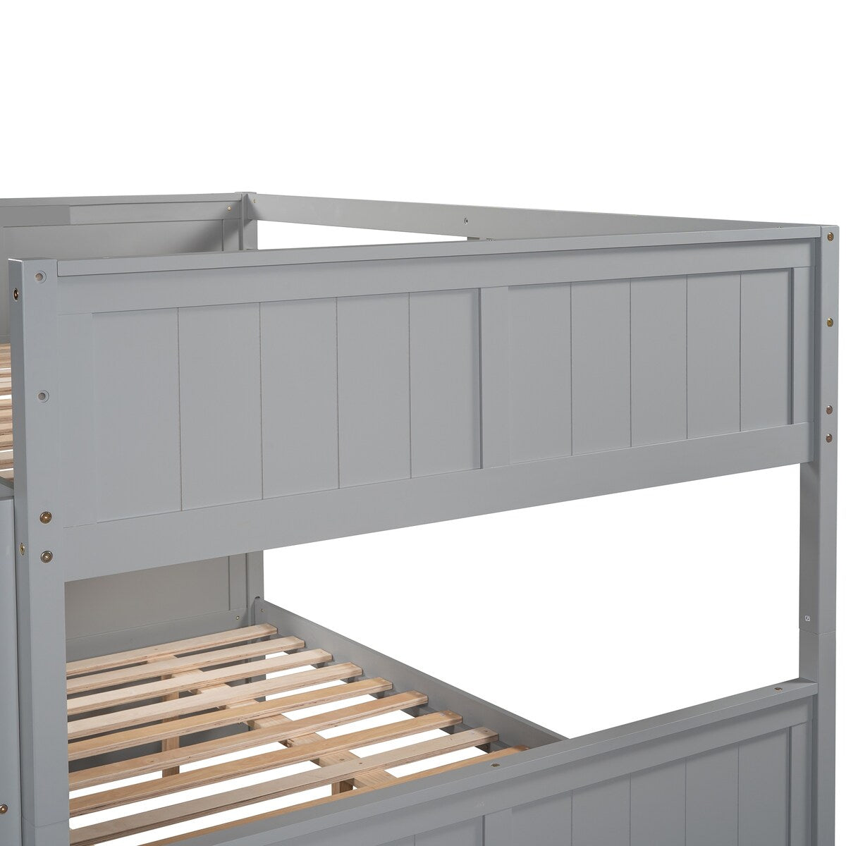 Gray Solid Wood Full Over Full Bunk Bed with Trundle, Separate Design Bunk Bed