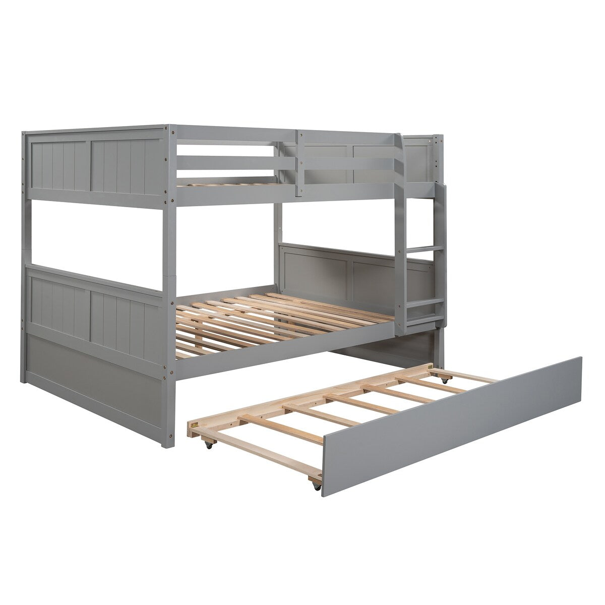 Gray Solid Wood Full Over Full Bunk Bed with Trundle, Separate Design Bunk Bed