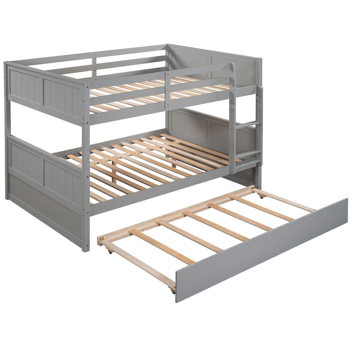 Gray Solid Wood Full Over Full Bunk Bed with Trundle, Separate Design Bunk Bed