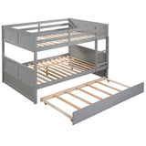 Gray Solid Wood Full Over Full Bunk Bed with Trundle, Separate Design Bunk Bed