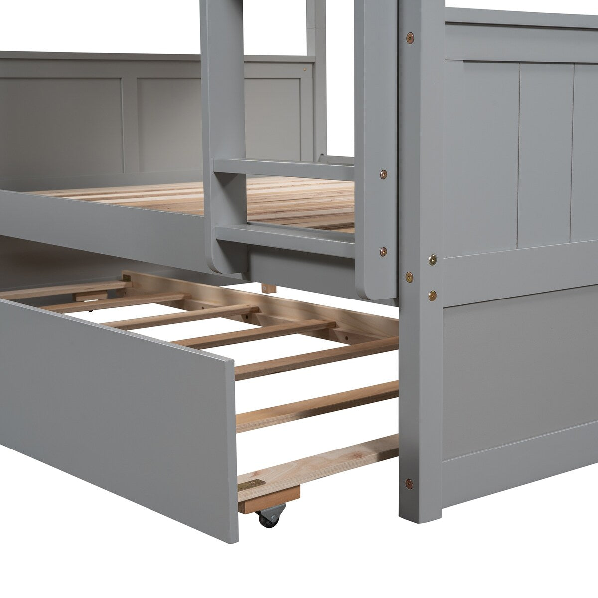 Gray Solid Wood Full Over Full Bunk Bed with Trundle, Separate Design Bunk Bed