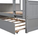 Gray Solid Wood Full Over Full Bunk Bed with Trundle, Separate Design Bunk Bed