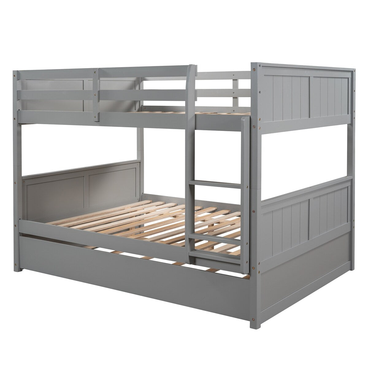 Gray Solid Wood Full Over Full Bunk Bed with Trundle, Separate Design Bunk Bed