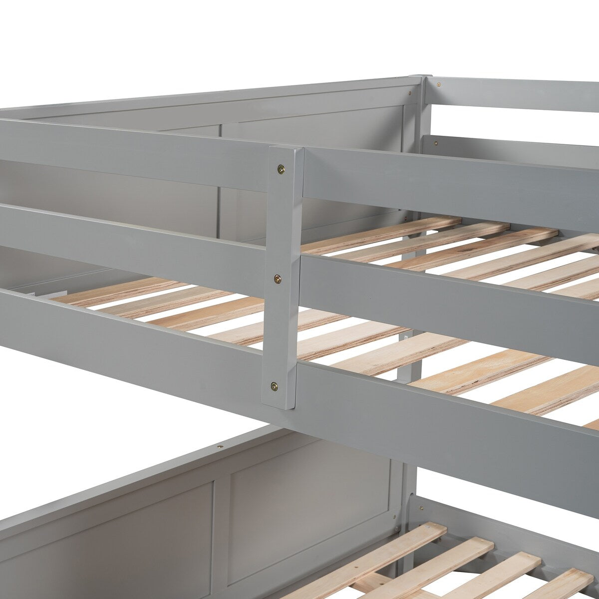 Gray Solid Wood Full Over Full Bunk Bed with Trundle, Separate Design Bunk Bed