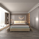 Full Size Platform Bed with Upholstered Headboard and Four Storage Drawers