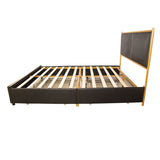 Full Size Platform Bed with Upholstered Headboard and Four Storage Drawers