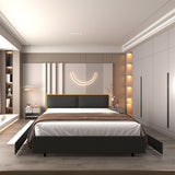 Full Size Platform Bed with Upholstered Headboard and Four Storage Drawers