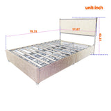 Full Size Platform Bed with Upholstered Headboard and Four Storage Drawers
