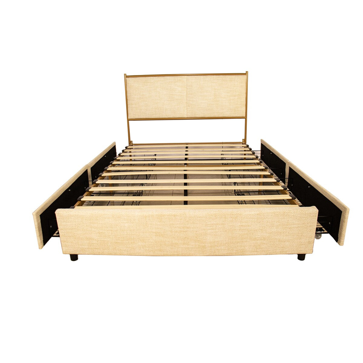 Full Size Platform Bed with Upholstered Headboard and Four Storage Drawers