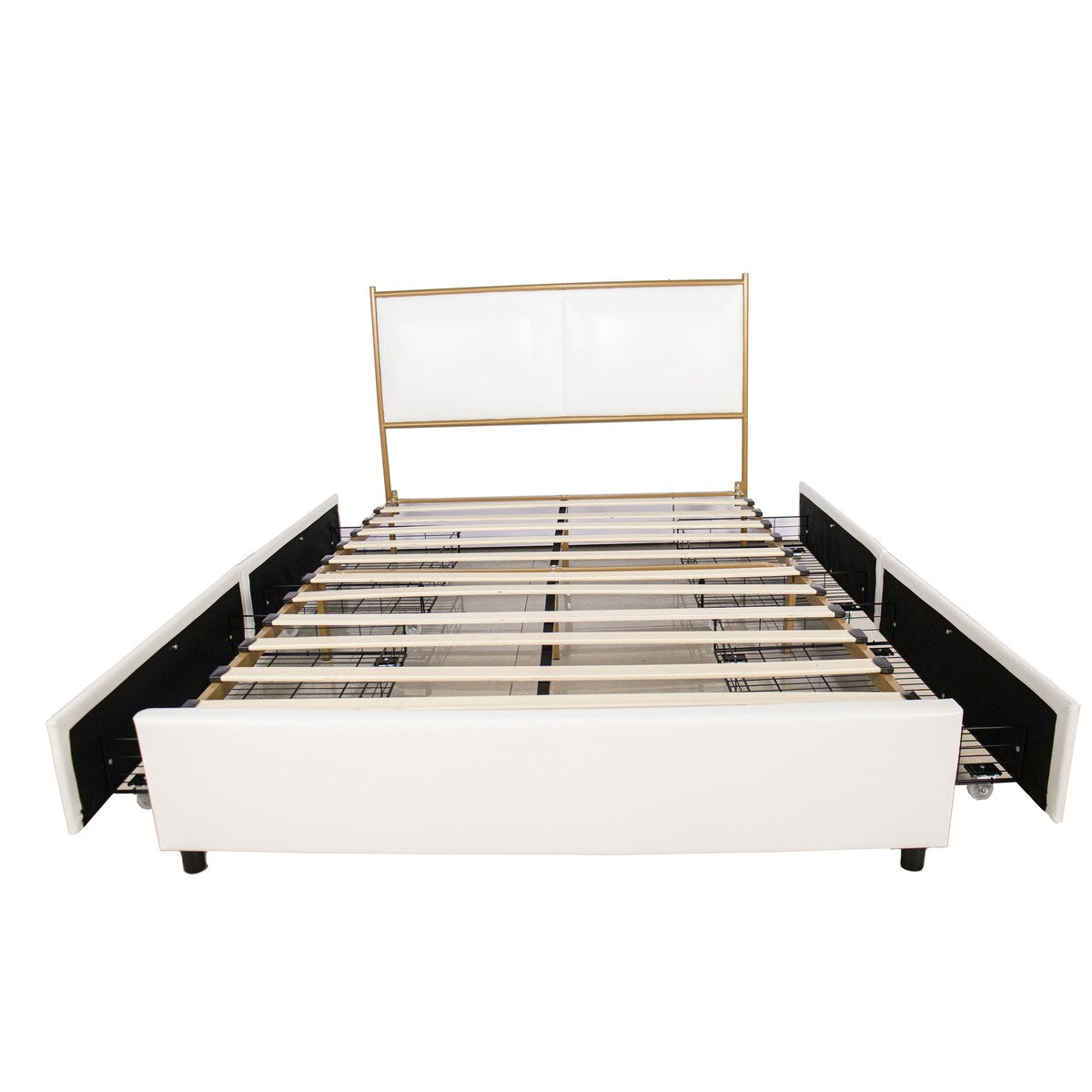 Full Size Platform Bed with Upholstered Headboard and Four Storage Drawers