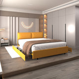 Full Size Platform Bed with Upholstered Headboard and Four Storage Drawers