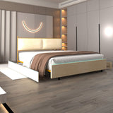Full Size Platform Bed with Upholstered Headboard and Four Storage Drawers