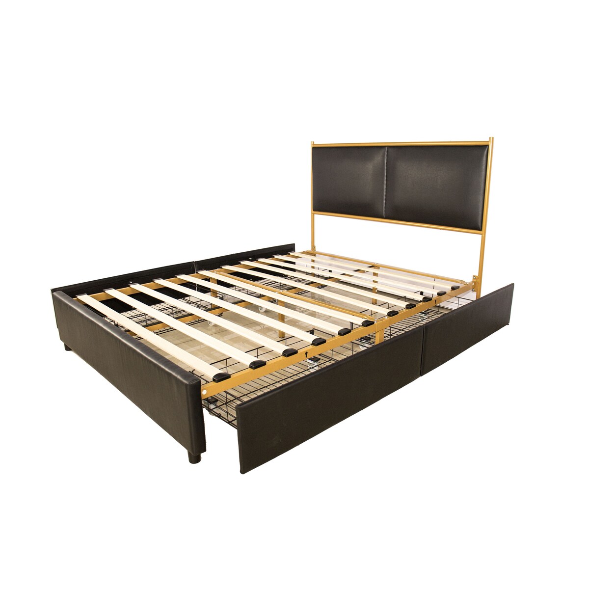 Full Size Platform Bed with Upholstered Headboard and Four Storage Drawers