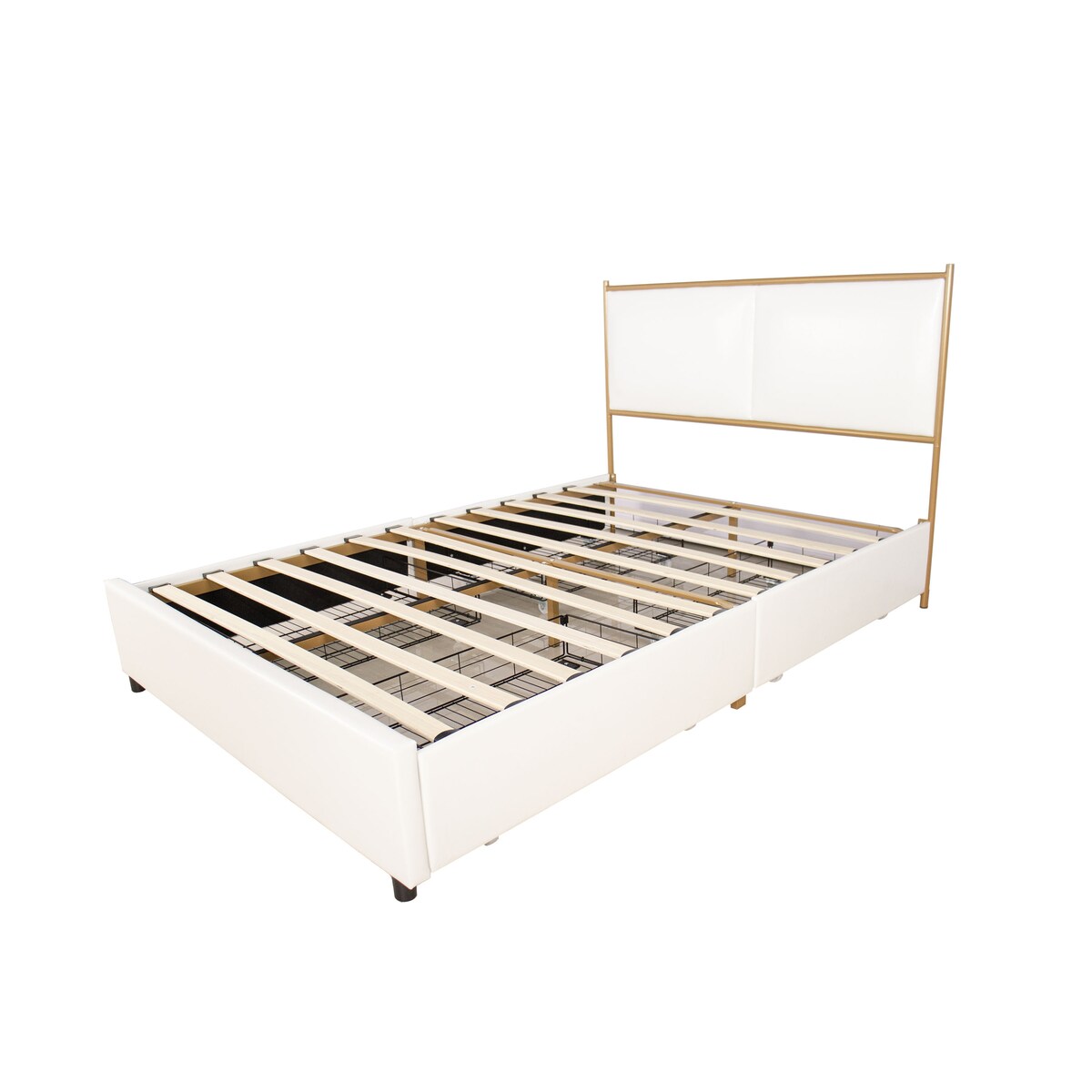 Full Size Platform Bed with Upholstered Headboard and Four Storage Drawers
