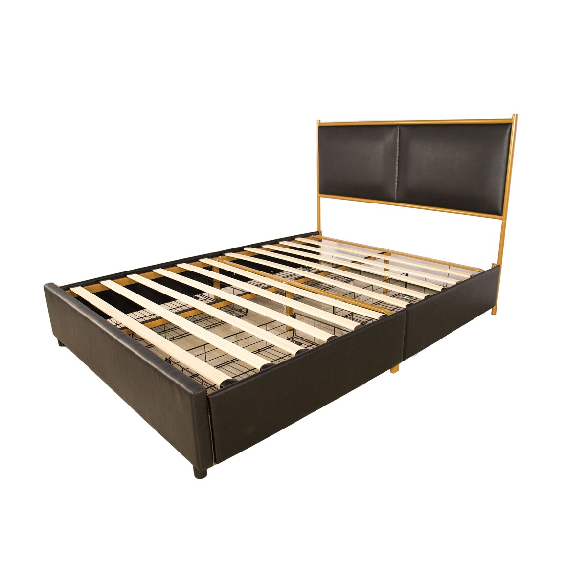 Full Size Platform Bed with Upholstered Headboard and Four Storage Drawers