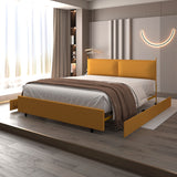 Full Size Platform Bed with Upholstered Headboard and Four Storage Drawers