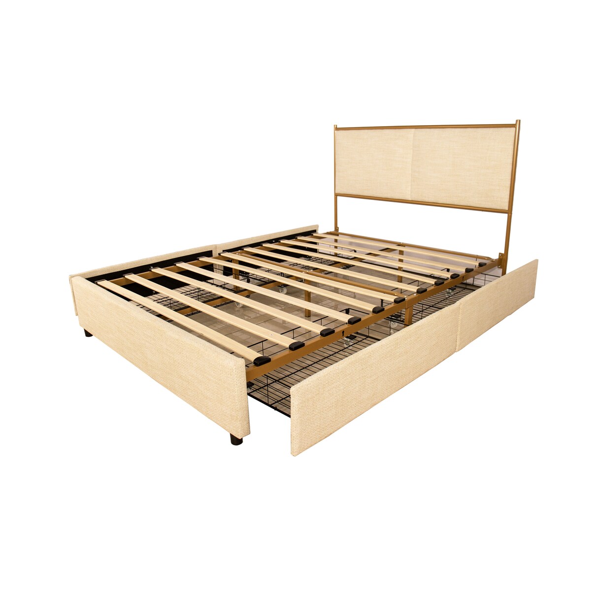 Full Size Platform Bed with Upholstered Headboard and Four Storage Drawers