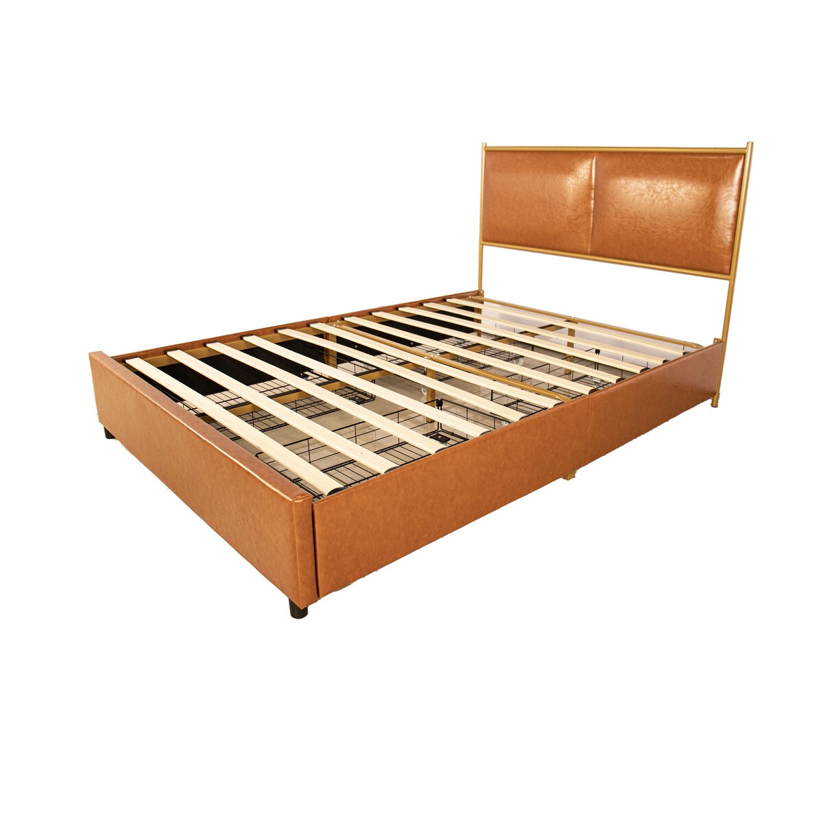 Full Size Platform Bed with Upholstered Headboard and Four Storage Drawers
