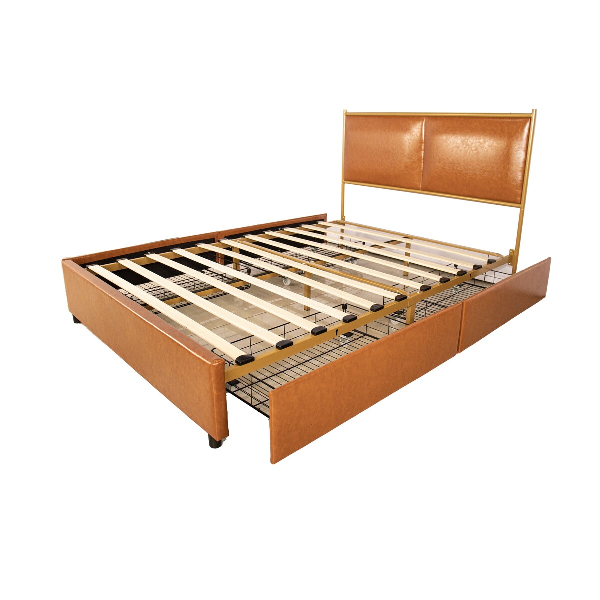 Full Size Platform Bed with Upholstered Headboard and Four Storage Drawers