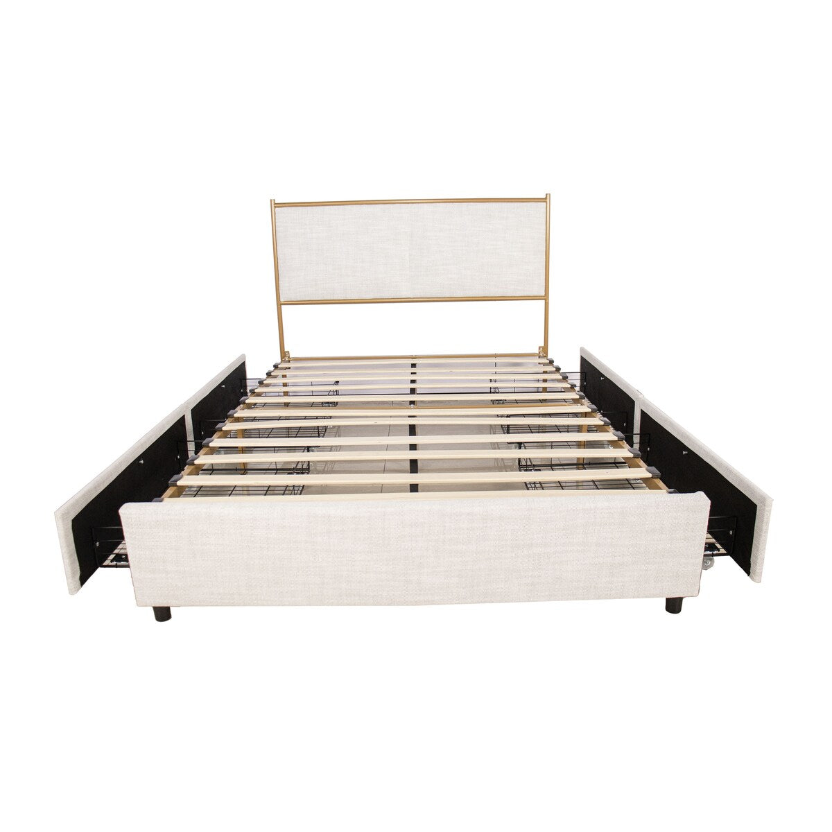 Full Size Platform Bed with Upholstered Headboard and Four Storage Drawers