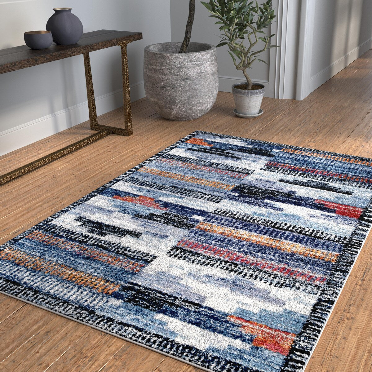 Larkin Black and White Polyester Area Rug 8"x10" - 9'3" x 12'3"
