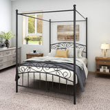 Metal Canopy Bed Frame with Ornate European Style Headboard & Footboard Sturdy Steel Holds 600lbs,Full, Black