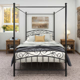 Metal Canopy Bed Frame with Ornate European Style Headboard & Footboard Sturdy Steel Holds 600lbs,Full, Black