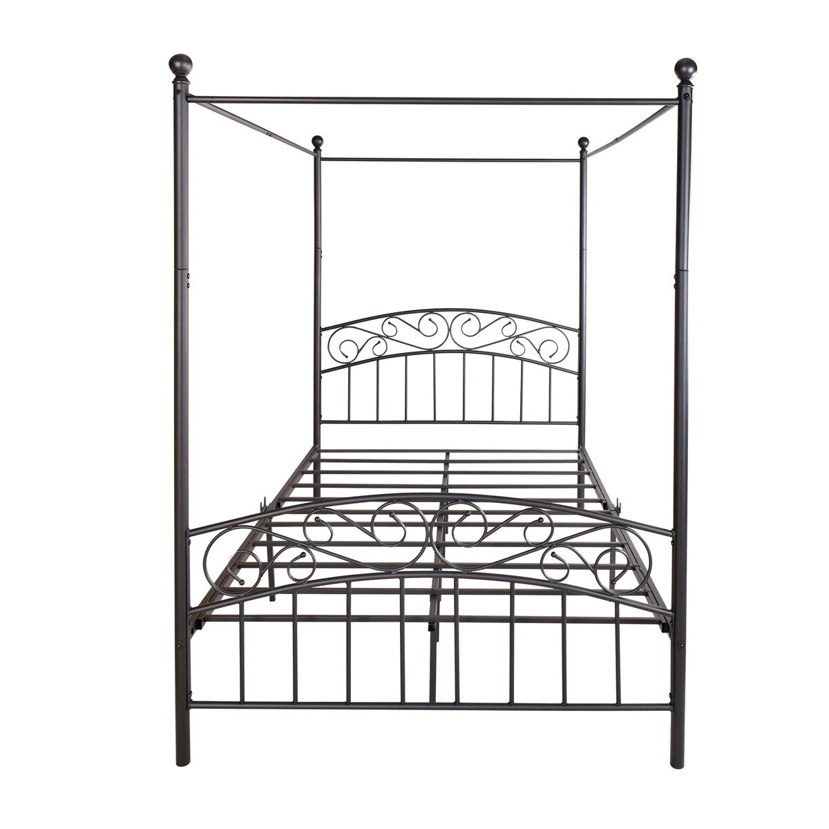 Metal Canopy Bed Frame with Ornate European Style Headboard & Footboard Sturdy Steel Holds 600lbs,Full, Black