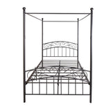 Metal Canopy Bed Frame with Ornate European Style Headboard & Footboard Sturdy Steel Holds 600lbs,Full, Black