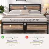 Queen Size Metal Platform Bed Frame with Wood Headboard and Footboard, Heavy Duty Bed with Slat Support