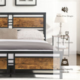Queen Size Metal Platform Bed Frame with Wood Headboard and Footboard, Heavy Duty Bed with Slat Support