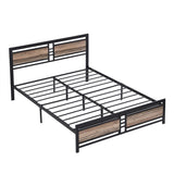 Queen Size Metal Platform Bed Frame with Wood Headboard and Footboard, Heavy Duty Bed with Slat Support