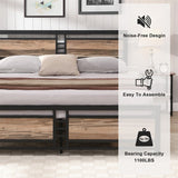 Queen Size Metal Platform Bed Frame with Wood Headboard and Footboard, Heavy Duty Bed with Slat Support