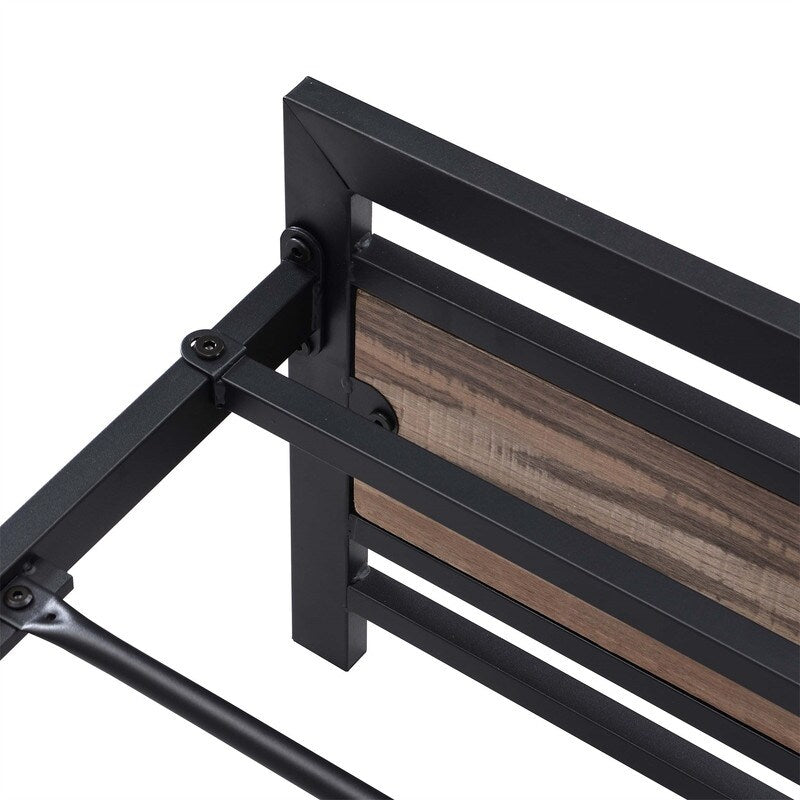 Queen Size Metal Platform Bed Frame with Wood Headboard and Footboard, Heavy Duty Bed with Slat Support