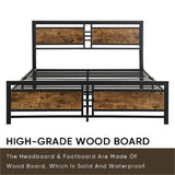 Queen Size Metal Platform Bed Frame with Wood Headboard and Footboard, Heavy Duty Bed with Slat Support